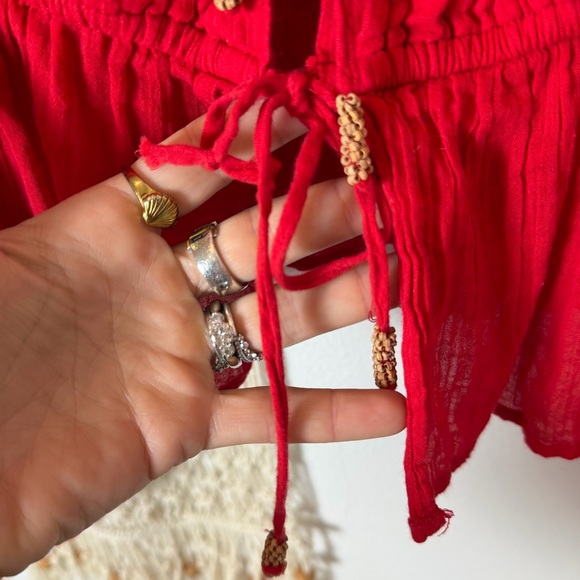 ✌🏼❤️ Free People Corset Medieval Bohemian Gypsy Red Women's Tie Hippie Top Small - Picture 5 of 8